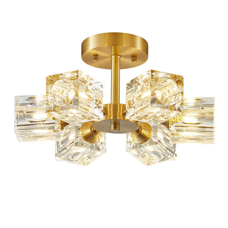 Modern Luxury Branch Square Round Crystal Copper 3/4/5/6 Light Semi-Flush Mount Ceiling Light For Bedroom