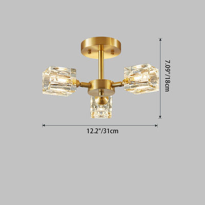 Modern Luxury Branch Square Round Crystal Copper 3/4/5/6 Light Semi-Flush Mount Ceiling Light For Bedroom