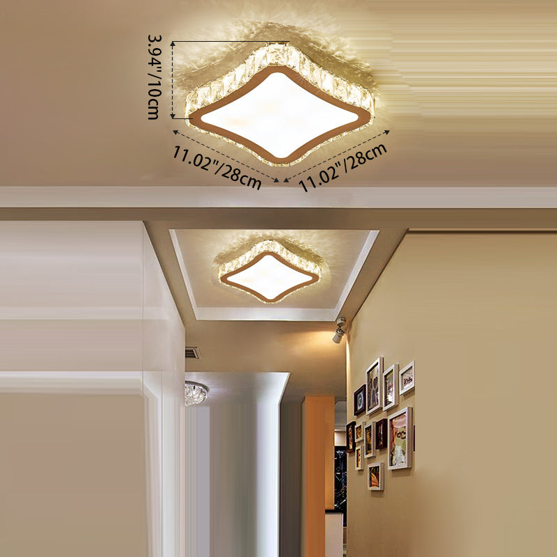 Contemporary Creative Round Prism Crystal Stainless Steel LED Flush Mount Ceiling Light For Living Room