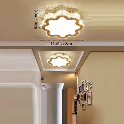 Modern Luxury Square Flower Crystal Stainless Steel LED Flush Mount Ceiling Light For Living Room