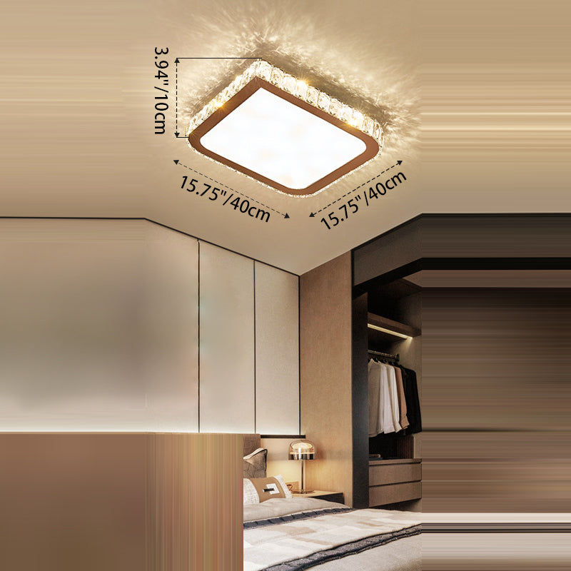 Modern Luxury Square Flower Crystal Stainless Steel LED Flush Mount Ceiling Light For Living Room