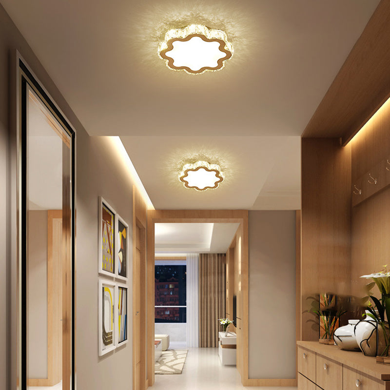 Modern Luxury Square Flower Crystal Stainless Steel LED Flush Mount Ceiling Light For Living Room