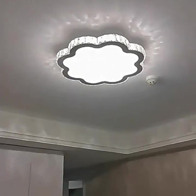 Modern Luxury Square Flower Crystal Stainless Steel LED Flush Mount Ceiling Light For Living Room