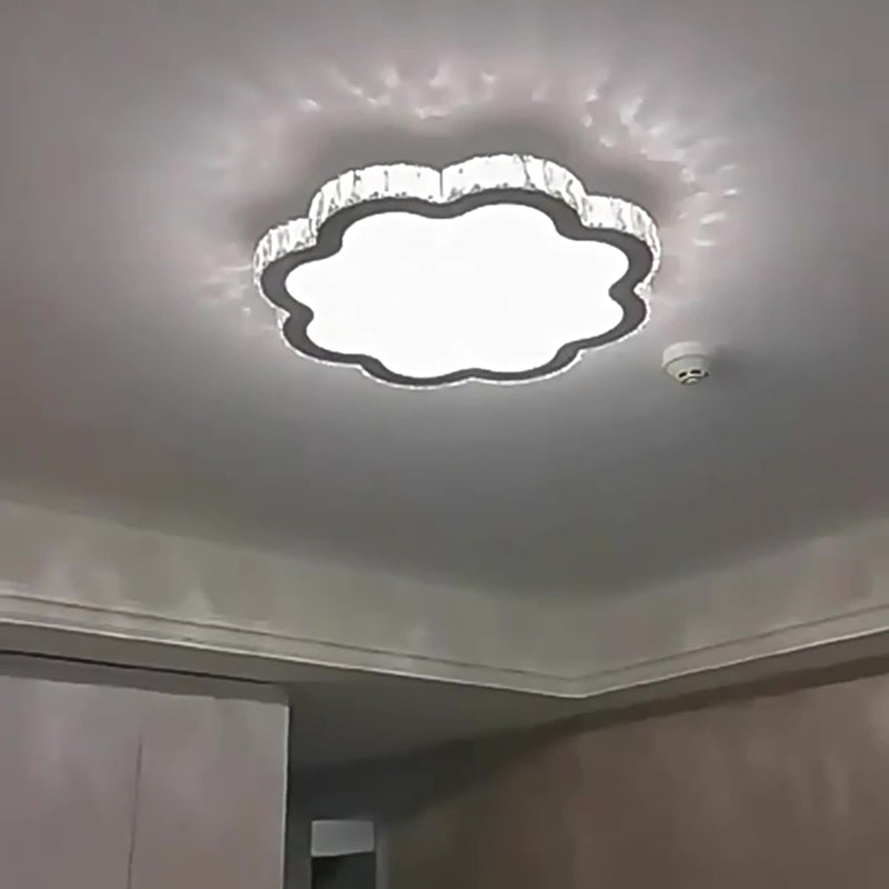 Modern Luxury Square Flower Crystal Stainless Steel LED Flush Mount Ceiling Light For Living Room