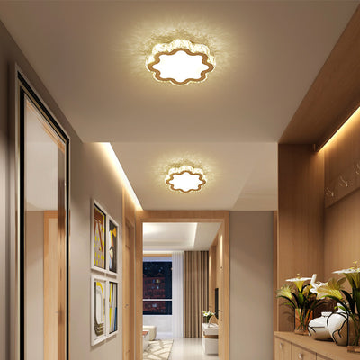 Modern Luxury Square Flower Crystal Stainless Steel LED Flush Mount Ceiling Light For Living Room