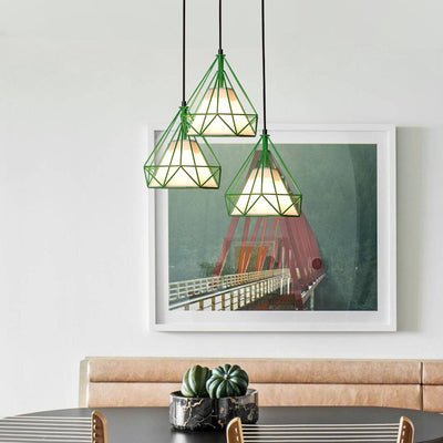 Contemporary Industrial Triangle Cone Prismatic Fabric Iron 1-Light Pendant Light For Living Room