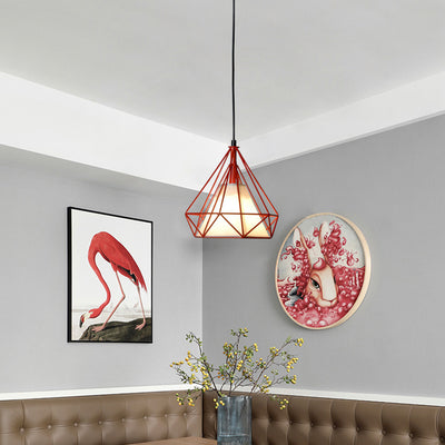 Contemporary Industrial Triangle Cone Prismatic Fabric Iron 1-Light Pendant Light For Living Room