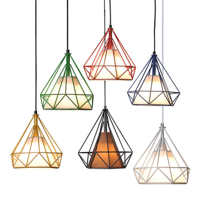 Contemporary Industrial Triangle Cone Prismatic Fabric Iron 1-Light Pendant Light For Living Room