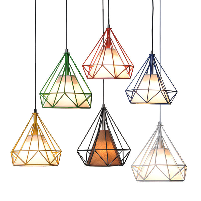 Contemporary Industrial Triangle Cone Prismatic Fabric Iron 1-Light Pendant Light For Living Room