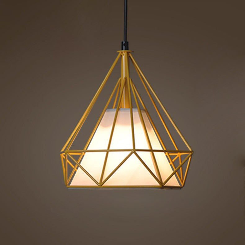 Contemporary Industrial Triangle Cone Prismatic Fabric Iron 1-Light Pendant Light For Living Room