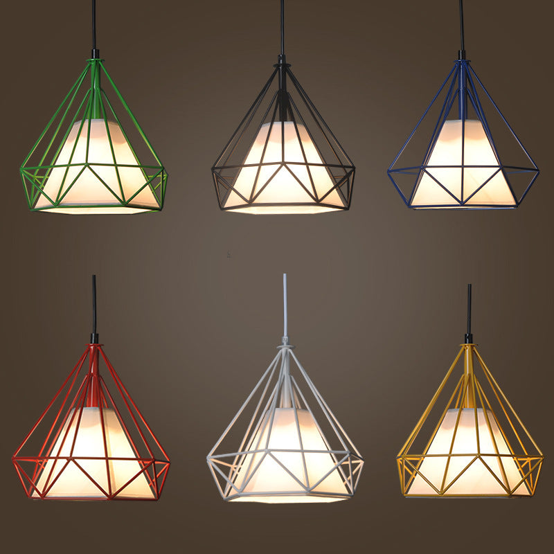 Contemporary Industrial Triangle Cone Prismatic Fabric Iron 1-Light Pendant Light For Living Room