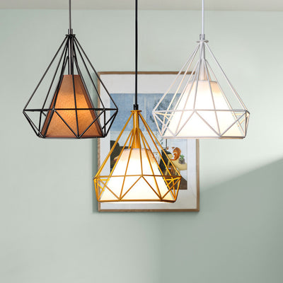 Contemporary Industrial Triangle Cone Prismatic Fabric Iron 1-Light Pendant Light For Living Room