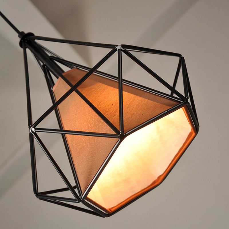 Contemporary Industrial Triangle Cone Rectangle Fabric Iron 3-Light Chandelier For Living Room