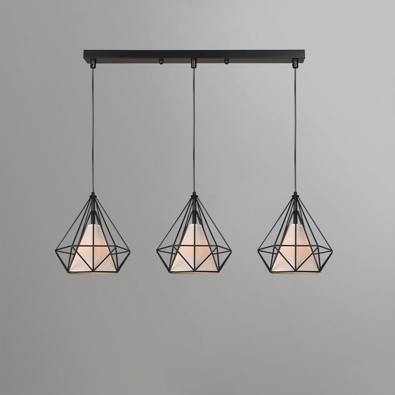 Contemporary Industrial Triangle Cone Rectangle Fabric Iron 3-Light Chandelier For Living Room