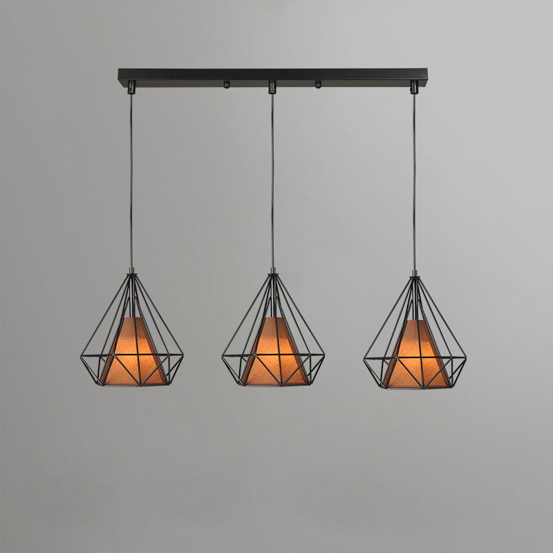 Contemporary Industrial Triangle Cone Rectangle Fabric Iron 3-Light Chandelier For Living Room