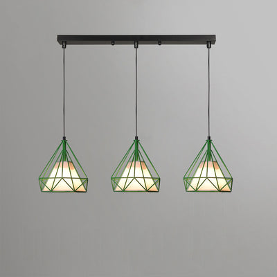 Contemporary Industrial Triangle Cone Rectangle Fabric Iron 3-Light Chandelier For Living Room