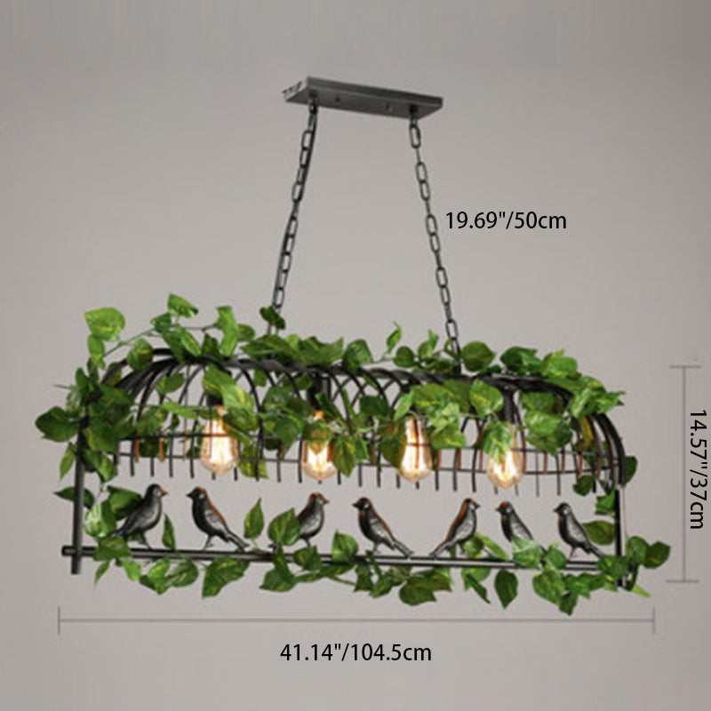 Contemporary Industrial Round Rectangle Glass Iron 1/3/4 Light Chandelier For Living Room