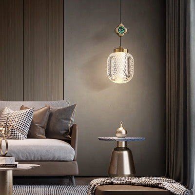 Modern Luxury Orb Column Crystal Brass 1-Light Pendant Light For Living Room