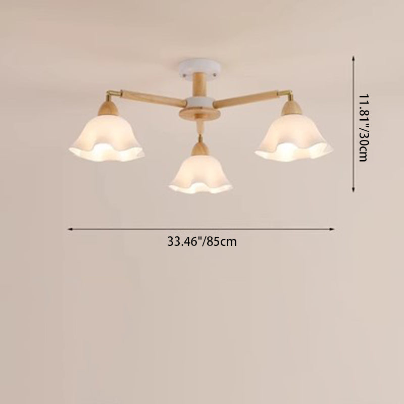 Contemporary Scandinavian Branch Flower PVC Wood Iron 3/6/8 Light Chandelier For Living Room