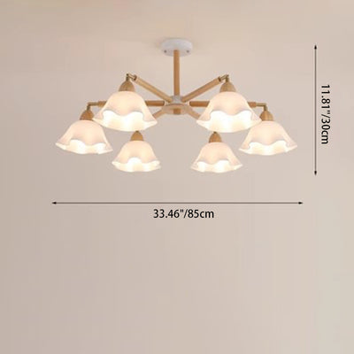 Contemporary Scandinavian Branch Flower PVC Wood Iron 3/6/8 Light Chandelier For Living Room