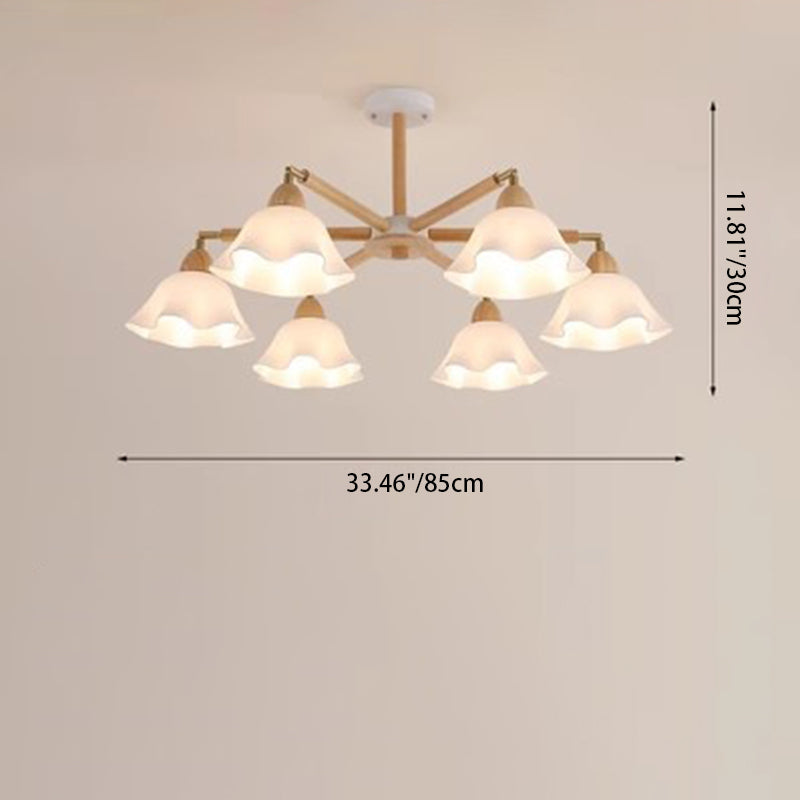 Contemporary Scandinavian Branch Flower PVC Wood Iron 3/6/8 Light Chandelier For Living Room