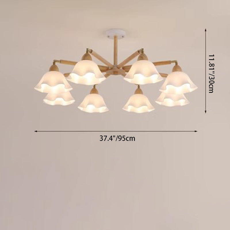 Contemporary Scandinavian Branch Flower PVC Wood Iron 3/6/8 Light Chandelier For Living Room