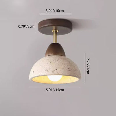 Traditional Japanese Round Cylinder Bowl Yellow Travertine Rubberwood Iron 1-Light Semi-Flush Mount Ceiling Light For Bedroom