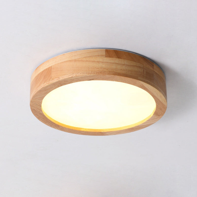 Modern Minimalist Round Acrylic Rubberwood LED Flush Mount Ceiling Light For Living Room