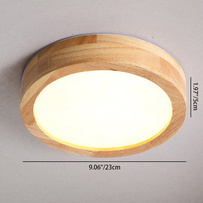 Modern Minimalist Round Acrylic Rubberwood LED Flush Mount Ceiling Light For Living Room