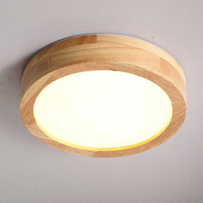 Modern Minimalist Round Acrylic Rubberwood LED Flush Mount Ceiling Light For Living Room