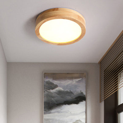 Modern Minimalist Round Acrylic Rubberwood LED Flush Mount Ceiling Light For Living Room