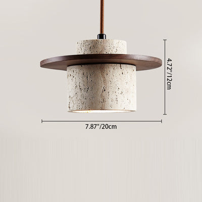 Traditional Japanese Bowl Round Ball Half Round Beige Travertine Solid Wood 1-Light Pendant Light For Living Room