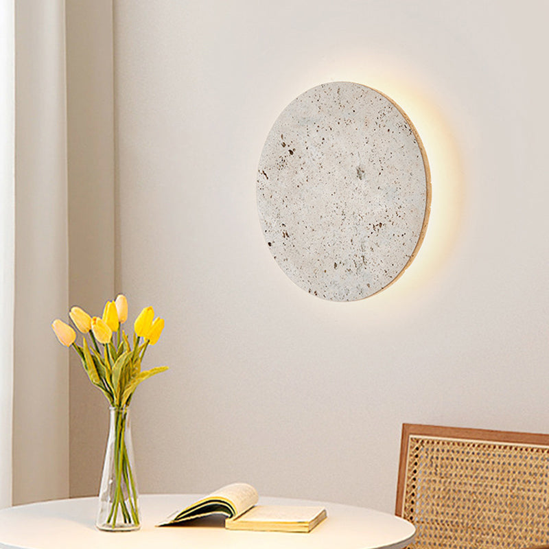 Traditional Japanese Round Yellow Travertine LED Wall Sconce Lamp For Living Room