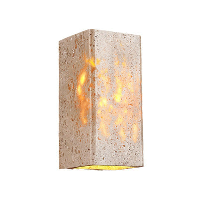 Traditional Japanese Square Rectangle Yellow Travertine Iron LED Wall Sconce Lamp For Living Room