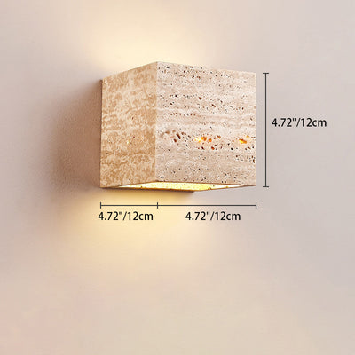 Traditional Japanese Square Rectangle Yellow Travertine Iron LED Wall Sconce Lamp For Living Room