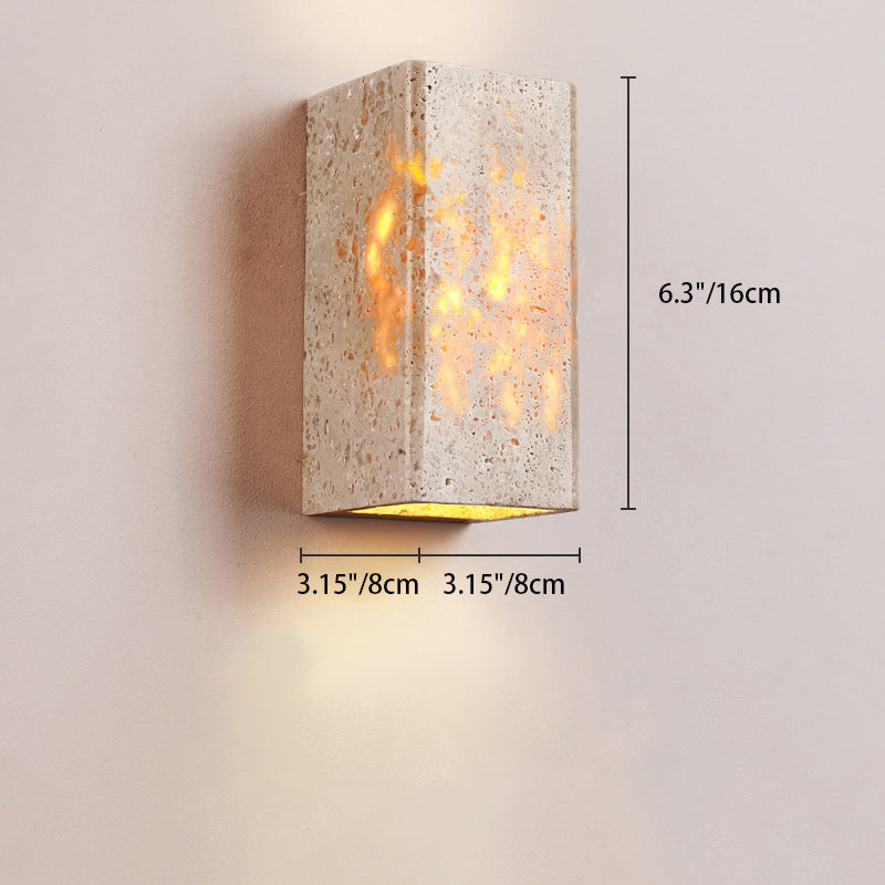 Traditional Japanese Square Rectangle Yellow Travertine Iron LED Wall Sconce Lamp For Living Room