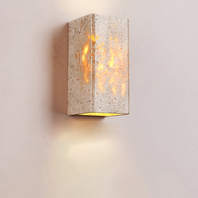 Traditional Japanese Square Rectangle Yellow Travertine Iron LED Wall Sconce Lamp For Living Room