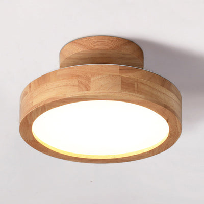 Modern Simplicity Round Acrylic Rubberwood LED Semi-Flush Mount Ceiling Light For Bedroom