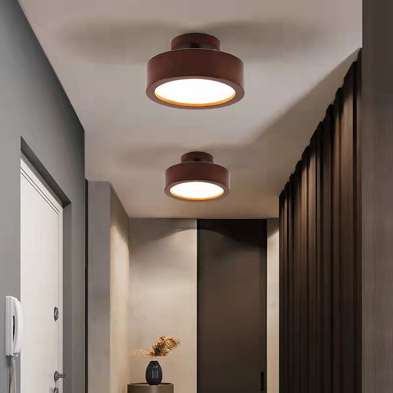 Modern Simplicity Round Acrylic Rubberwood LED Semi-Flush Mount Ceiling Light For Bedroom