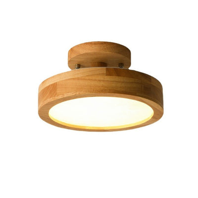 Modern Simplicity Round Acrylic Rubberwood LED Semi-Flush Mount Ceiling Light For Bedroom