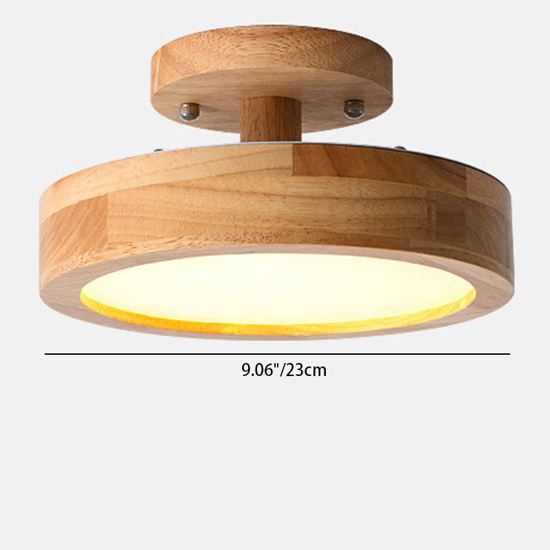 Modern Simplicity Round Acrylic Rubberwood LED Semi-Flush Mount Ceiling Light For Bedroom