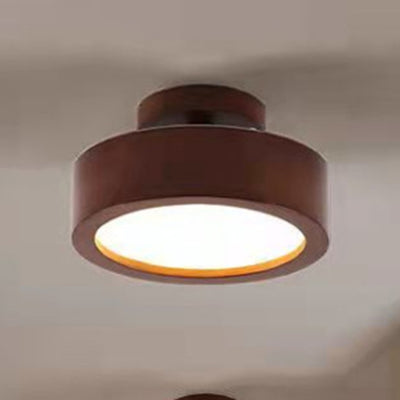 Modern Simplicity Round Acrylic Rubberwood LED Semi-Flush Mount Ceiling Light For Bedroom