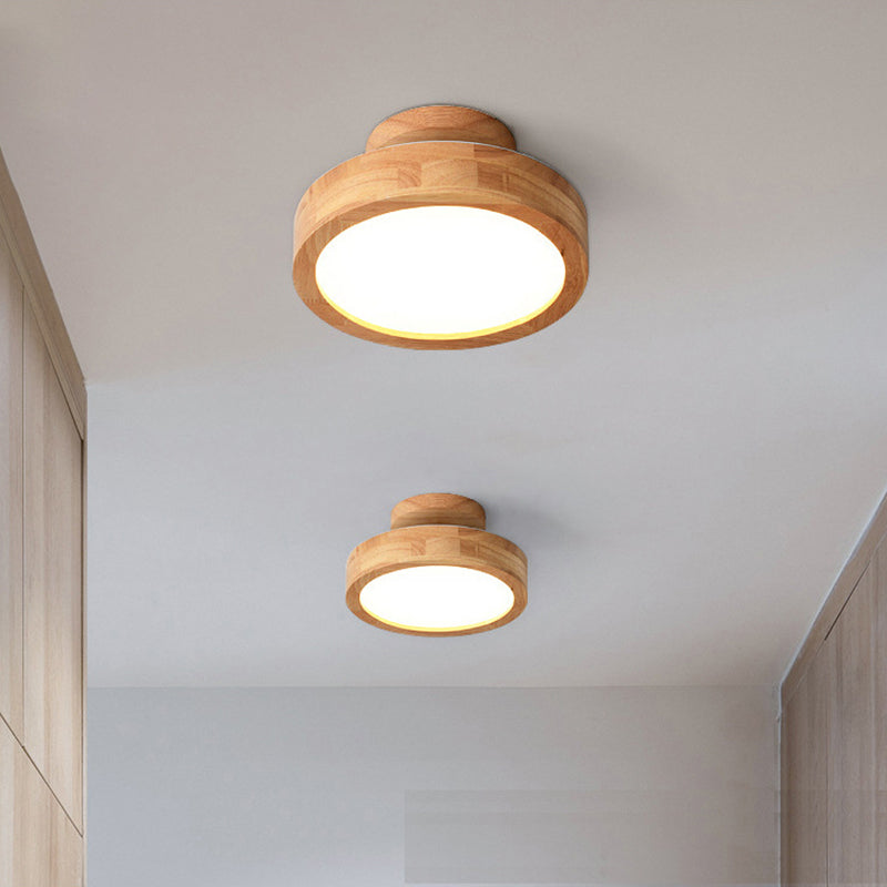 Modern Simplicity Round Acrylic Rubberwood LED Semi-Flush Mount Ceiling Light For Bedroom