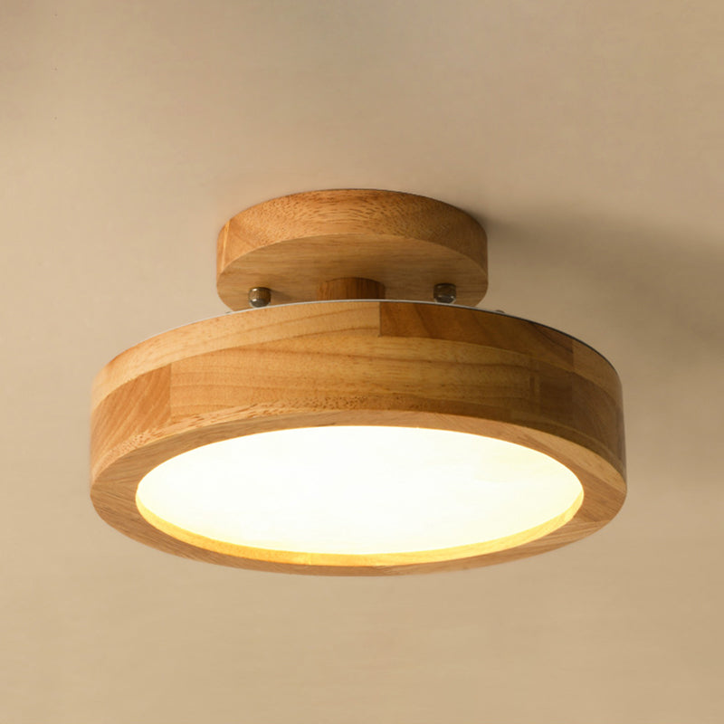 Modern Simplicity Round Acrylic Rubberwood LED Semi-Flush Mount Ceiling Light For Bedroom