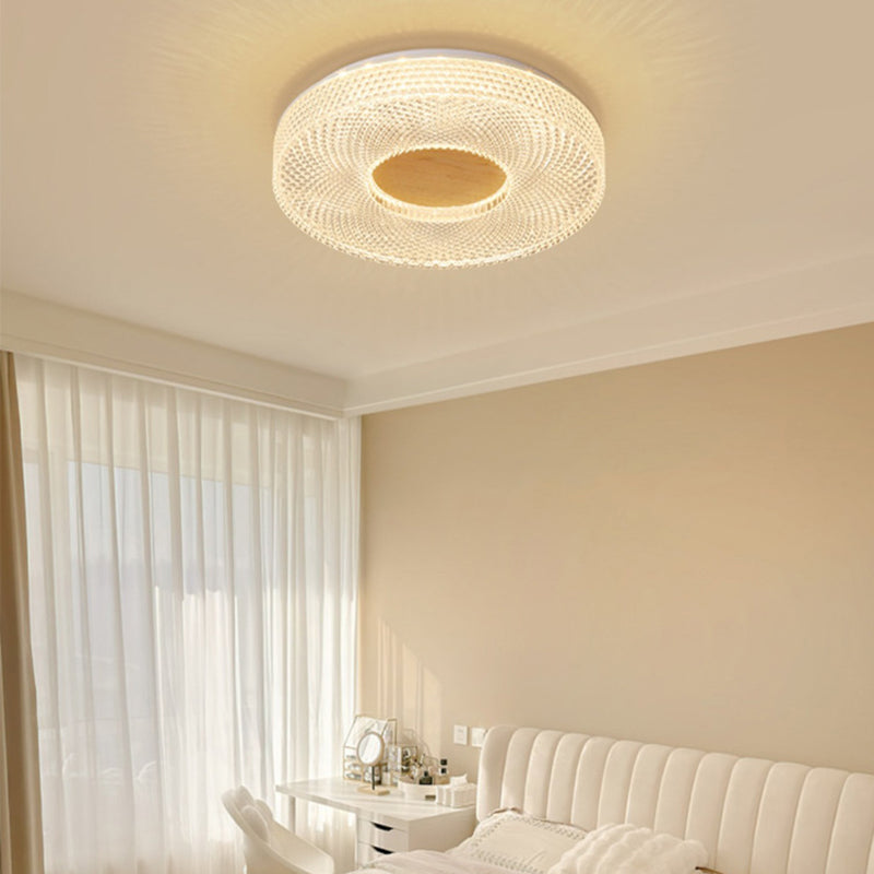 Modern Luxury Hollow Round Acrylic Rubberwood LED Flush Mount Ceiling Light For Living Room