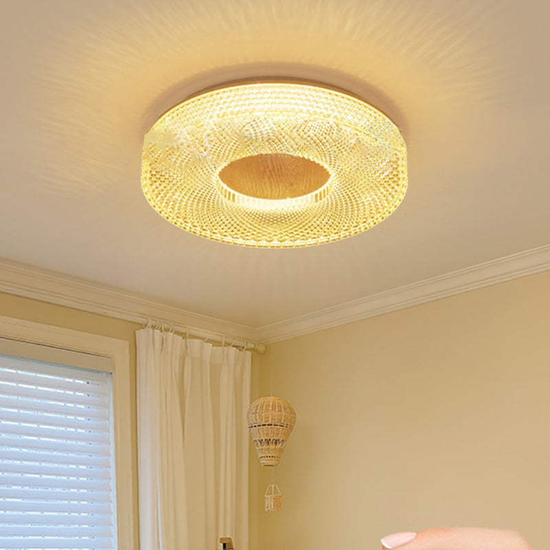 Modern Luxury Hollow Round Acrylic Rubberwood LED Flush Mount Ceiling Light For Living Room