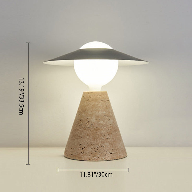 Contemporary Scandinavian Round Cone Orb Black Hole Stone Iron 1-Light Table Lamp For Living Room