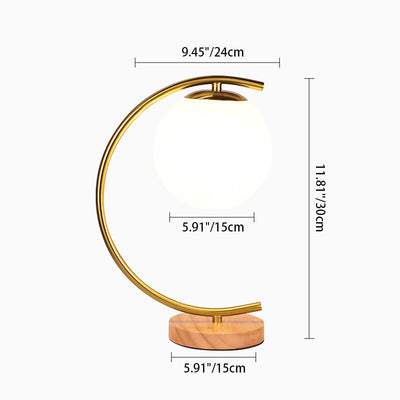 Contemporary Scandinavian Orb Curved Round Glass Iron Solid Wood 1-Light Table Lamp For Living Room