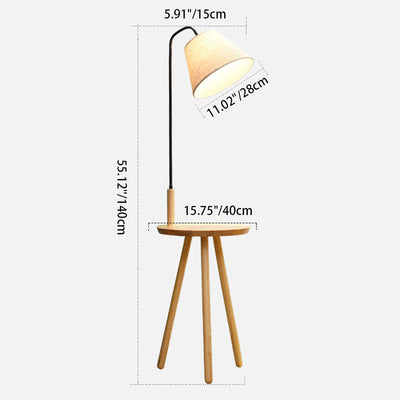 Contemporary Scandinavian Round Triangle Cone Fabric Iron Wood 1-Light Standing Floor Lamp For Living Room