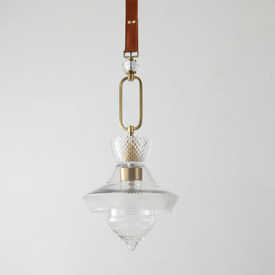 Contemporary Industrial Round Triangle Cone Ring Crystal Glass Iron Leather 1-Light Pendant Light For Living Room